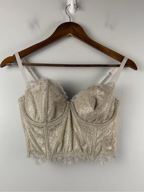 Victoria's Secret 38B Dream Angels Strapless Bra Top Longline Bustier gold foil